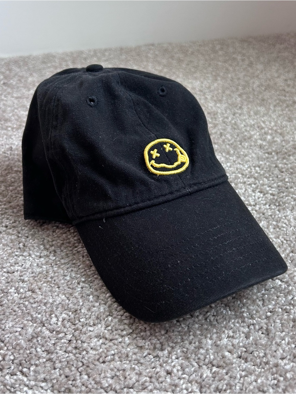 Nirvana Smiley Face Dad Hat Black Embroidered Strapback Baseball Cap 2017